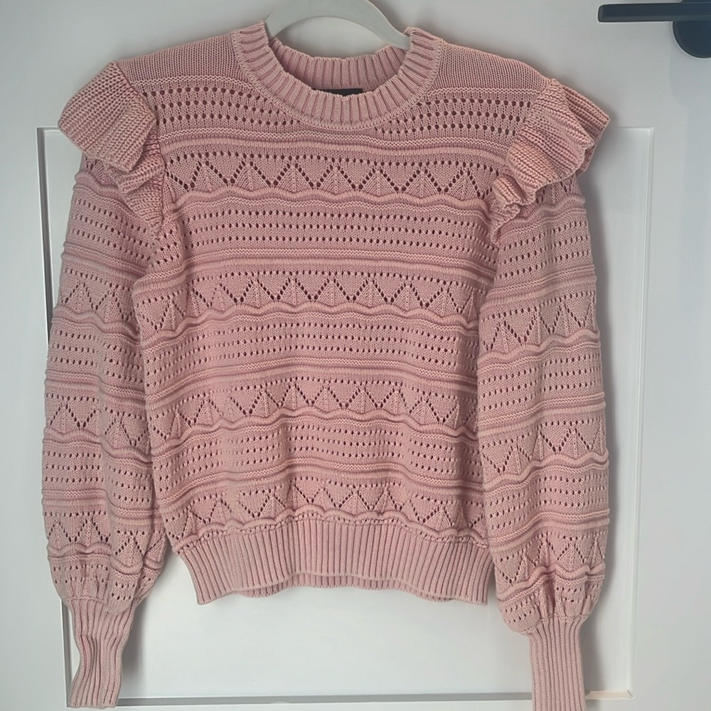 Generation Love Pink Sienna Pointelle Ruffle Sleeve Sweater